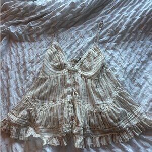 Striped Ruffle Cami top in Cream & Tan